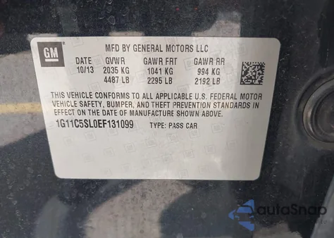 2014 Chevrolet Malibu 1Lt из США, поврежденный, VIN 1G11C5SL0EF131099